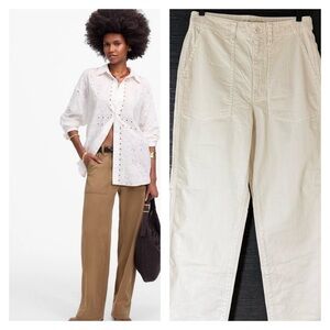 Madewell Womens Baggy Utility Pants Cream High Waisted Wide Leg Cotton Size 28
